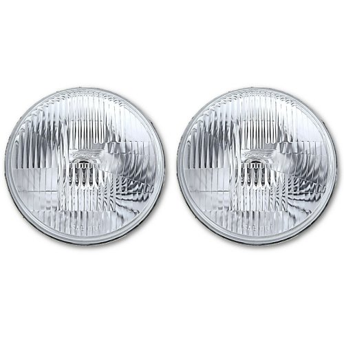 7" Stock Glass Lens/Metal Headlight LED 6K 18/24w H4 Light Bulb Headlamp Pair