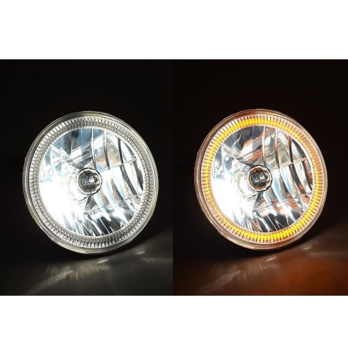 7" Amber COB LED Halo Angel Eye Headlights 6K 6000K LED Light Bulb Headlamp Pair