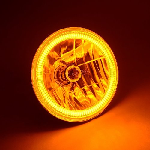 7" Amber COB LED Halo Angel Eye Headlights 6K 6000K LED Light Bulb Headlamp Pair