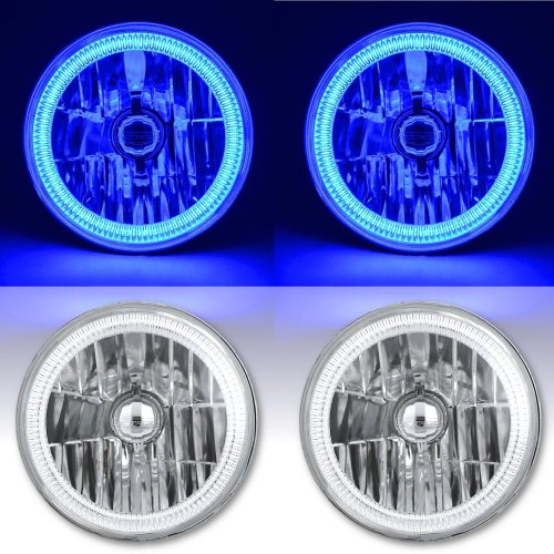 7" Blue COB LED Halo Angel Eye Headlights 6K 4000Lm LED Light Bulb Headlamp Kit