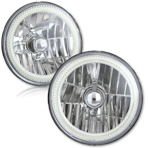 7" White COB LED Halo Angel Eye Headlights 6K 6000K LED Light Bulb Headlamp Pair