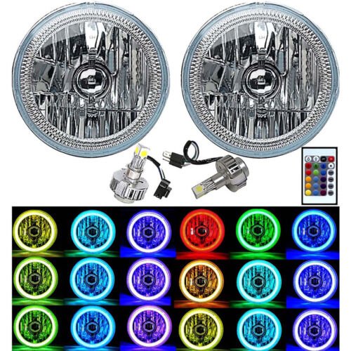 7" RGB COB Multi-Color White Red Blue Green Halo Angel Eye 6K LED Headlight Pair