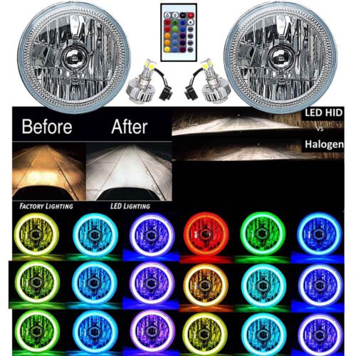 7" RGB Multi-Color White Red Blue Green COB Halo Angel Eye 6K LED Headlight Pair