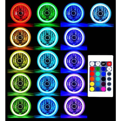 7" RGB Multi-Color White Red Blue Green COB Halo Angel Eye 6K LED Headlight Pair