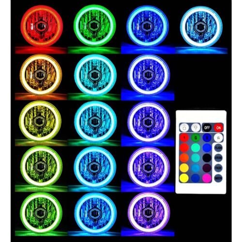 7" RGB COB Multi-Color White Red Blue Green Halo Angel Eye 6K LED Headlight Pair