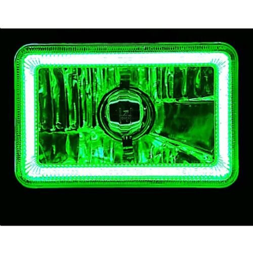 4X6 Green LED COB Halo Crystal Glass/Metal Headlight Light Bulb Headlamp Pair