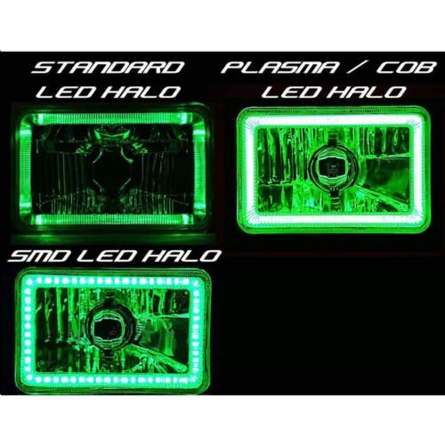 4X6 Green LED COB Halo Crystal Glass/Metal Headlight Light Bulb Headlamp Pair