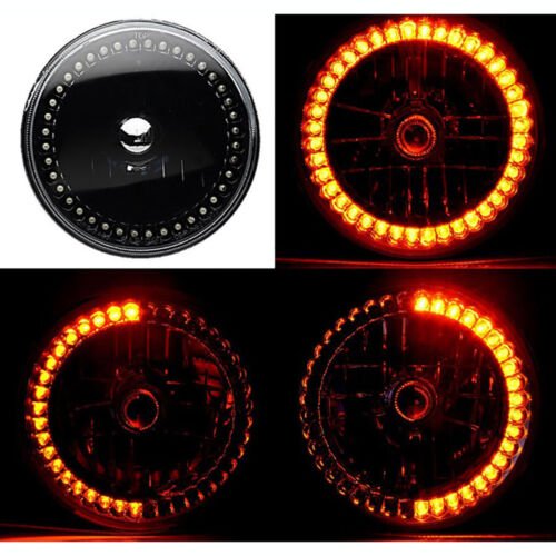 Black Headlight Amber Halo Angel Eye 6K LED Light Pair Fits 76-16 Jeep Wrangler