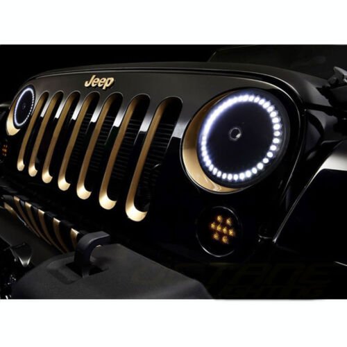 Black Headlight White Halo Angel Eye 6K LED Light Pair Fits 76-16 Jeep Wrangler