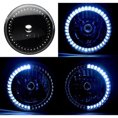 Black Headlight White Halo Angel Eye 6K LED Light Pair Fits 76-16 Jeep Wrangler