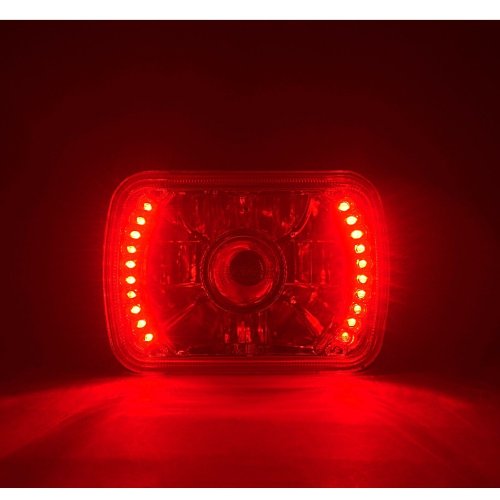 7X6 Red LED Halo Projector Halogen Crystal Headlights Angel Eye H4 Light Bulbs