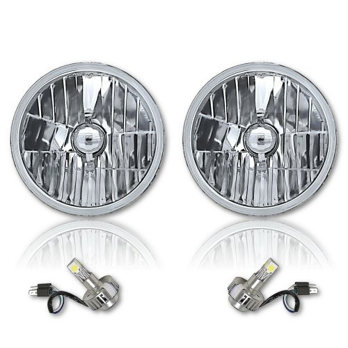 7" Crystal Glass/Metal Headlight SMD COB 360° LED Light Bulb Headlamp Pair