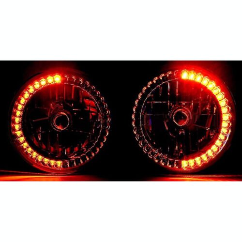 7" Black Halogen Headlight Amber LED SC Halo Angel Eye Headlamp Light Bulb Pair