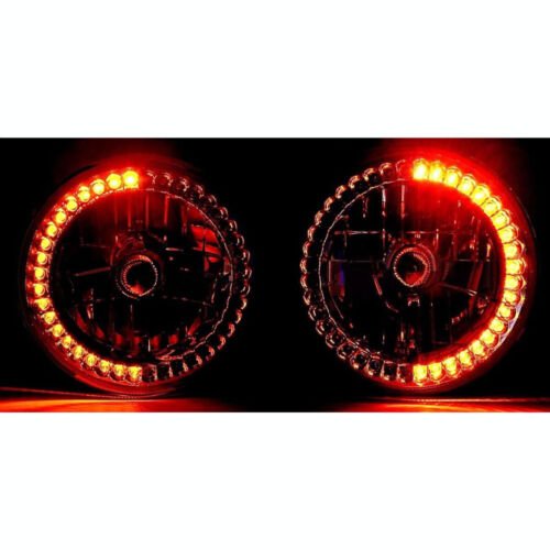 HID Black Headlight Amber LED Halo Angel Eye Light Pair Fits 76-16 Jeep Wrangler