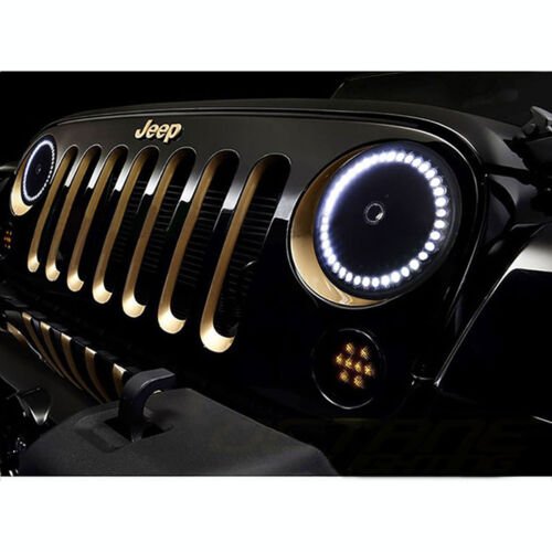 7" Headlight White LED Halo Angel Eye Halogen Light Pair For 76-16 Jeep Wrangler