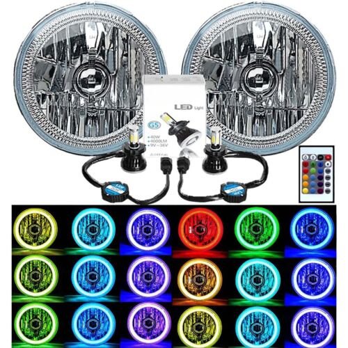 7" RGB COB Multi-Color Halo Angel Eye 6K LED Headlights Pair Fits Jeep Wrangler