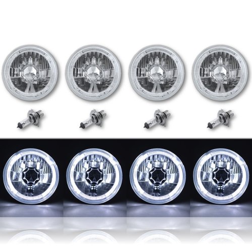 5-3/4" White LED Halo Halogen Light Bulb Headlight Angel Eye Crystal Clear Set