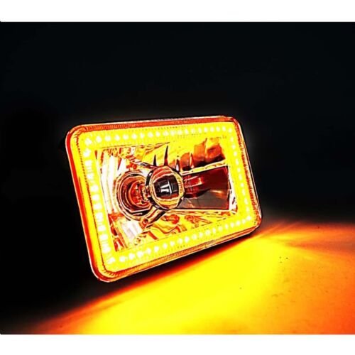 4X6" Amber SMD Halo Glass/Metal Headlight 6K LED H4 Light Bulb Headlamp Set