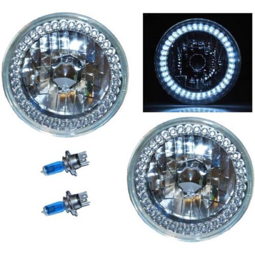 55 56 57 Chevy Halogen H4 Headlight Headlamp Crystal White LED Halo Ring Bulbs