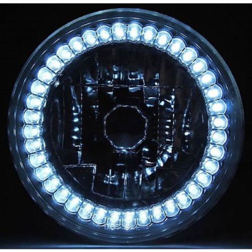 55 56 57 Chevy Halogen H4 Headlight Headlamp Crystal White LED Halo Ring Bulbs