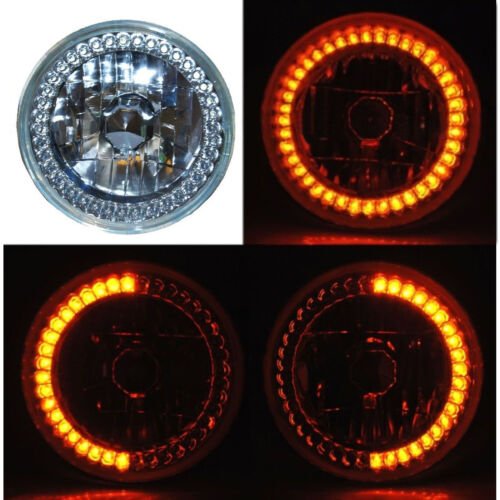 55 56 57 Chevy Halogen H4 Headlight Headlamp Crystal Amber LED Halo Ring Bulbs