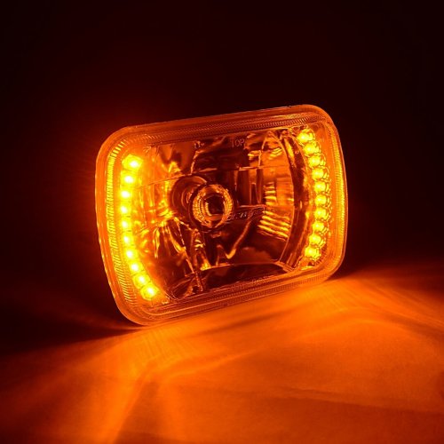 7X6 Amber LED Halo Halogen Crystal Clear Headlights Angel Eye Light H4 Bulbs Pr