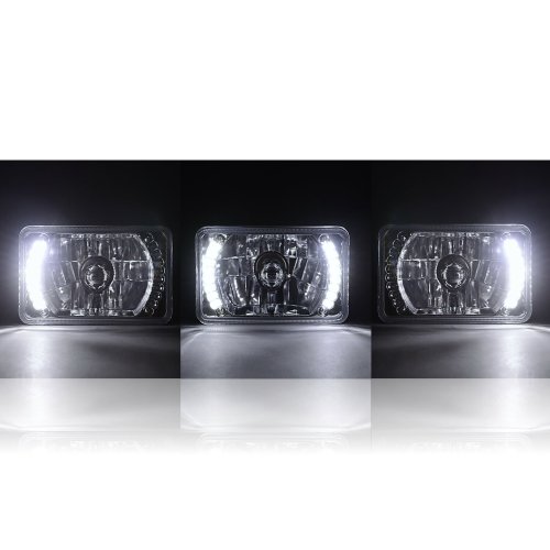 4X6" White LED Halo Angel Eye Headlight Halogen Headlamp 55/60W Light Bulbs Pair