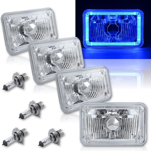 4X6 Blue Halo Angel Eye Halogen H4 Headlights Headlamp Bulbs Crystal Clear Set