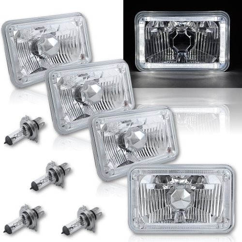 4X6" White LED Halo Angel Eye Halogen Headlight Headlamp Bulbs Crystal Clear Set