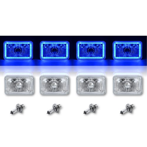 4X6" Blue LED Halo Angel Eye Halogen Headlights Headlamp Bulbs Crystal Clear Set