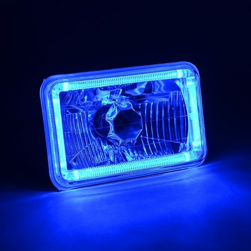 4X6" Blue LED Halo Angel Eye Halogen Headlights Headlamp Bulbs Crystal Clear Set