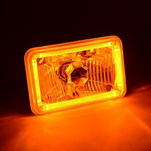 4X6" Amber LED Halo Angel Eye Halogen Headlight Headlamp Bulbs Crystal Clear Set