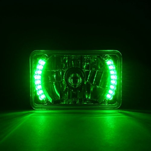 4X6" Green LED Halo Drl Halogen Headlight Headlamp Light Bulbs Crystal Clear Set