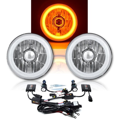 5-3/4" Amber LED COB SMD Halo Angel Eye 6000K 6K HID Light Bulbs Headlights Pair