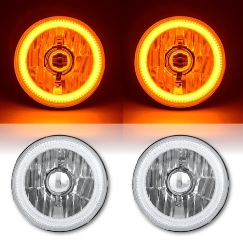 5-3/4" Amber LED COB SMD Halo Angel Eye 6000K 6K HID Light Bulbs Headlights Pair