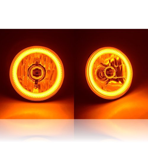 5-3/4" Amber LED COB SMD Halo Angel Eye 6000K 6K HID Light Bulbs Headlights Pair