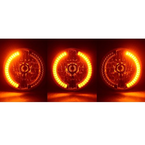 7" Halogen Motorcycle Headlight Amber LED Halo Angel Eye Turn Signal Light Bulb