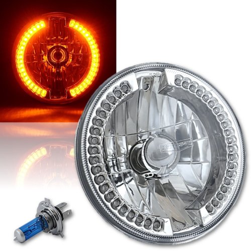 7" Halogen Amber LED Halo Angel Eye Headlight Light Bulb Fits: Harley Motorcycle