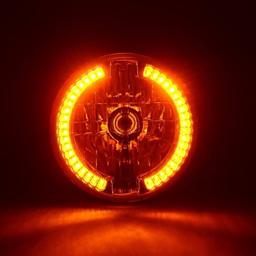 7" Halogen Amber LED Halo Angel Eye Headlight Light Bulb Fits: Harley Motorcycle