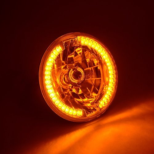 7" Halogen Amber LED Halo Angel Eye Headlight Light Bulb Fits: Harley Motorcycle