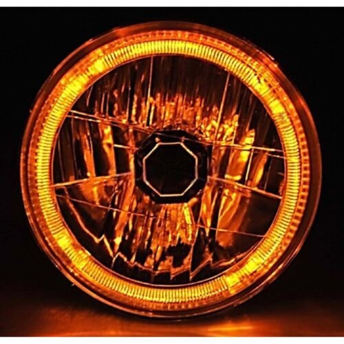 7" Halogen Motorcycle Amber LED Halo Ring H4 Light Bulb Headlight For: Harley