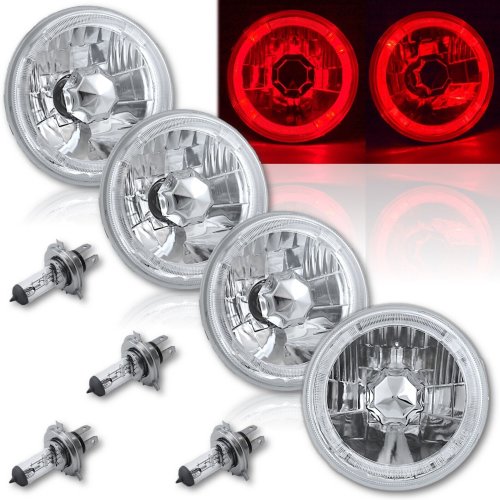 5-3/4" Red LED Halo Halogen Light Bulb Headlight Angel Eye Crystal Clear Set