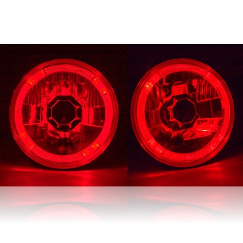 5-3/4" Red LED Halo Halogen Light Bulb Headlight Angel Eye Crystal Clear Set