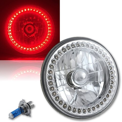 7" Red LED Angel Eye Ring Motorcycle Halo Headlight Blinker Turn Signals Light