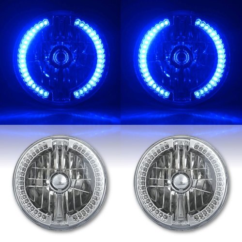 7" Halogen Blue Split LED Halo Ring Angel Eye Headlight Headlamp Light Bulb Pair