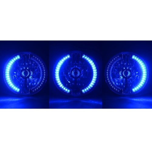 7" Halogen Blue Split LED Halo Ring Angel Eye Headlight Headlamp Light Bulb Pair