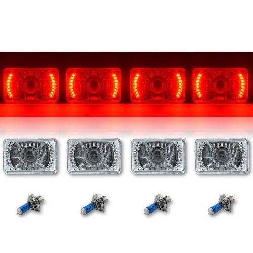 4X6" Red LED Halo Projector Halogen Headlight Headlamp Bulbs Crystal Clear Set