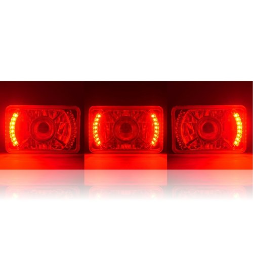 4X6" Red LED Halo Projector Halogen Headlight Headlamp Bulbs Crystal Clear Set