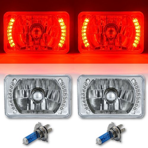 4X6" Red LED Halo Angel Eye Headlight Halogen Headlamp 55/60W Light Bulbs Pair