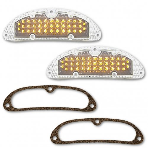 55 Chevy Car Clear Park Turn Signal Light LED Amber Bulb Lamp Lens & Gasket Pair